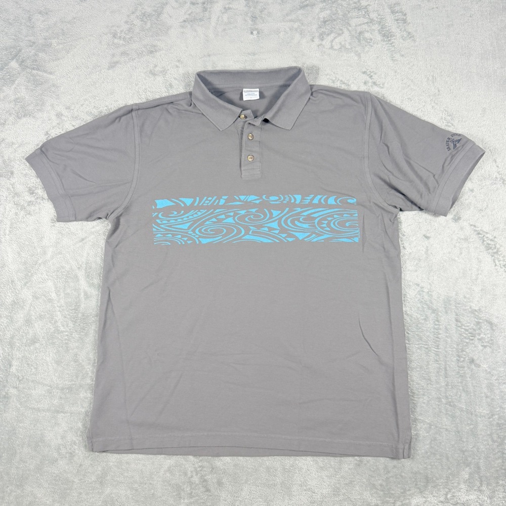 Crazy Shirts Mens Large Polo Shirt Grey Tribal Wave Graphic Crater Dyed Cotton